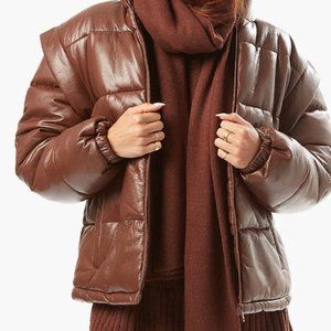 WeWoreWhat - Snap-Off Sleeve Matte Faux Leather Puffer Jacket